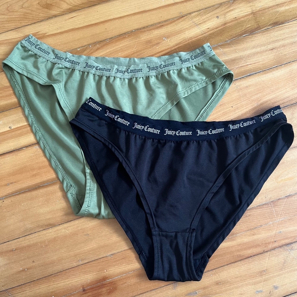 Juicy Couture Womens Briefs Panties Underwear Green Black Size Large Set of 2